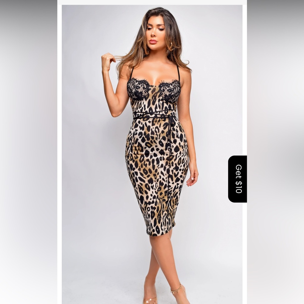 Animal print Bodycon Midi Dress Sweetheart Neckline